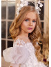 Puff Sleeves Beaded Ivory Organza Lace Romantic Flower Girl Dress